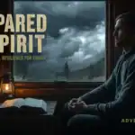 Prepared in spirit for outdoor adventures and crisis resilience, a man sits contemplatively by a window on a rainy day, embodying faith and mental resilience for challenging journeys with Adventure Wiser.