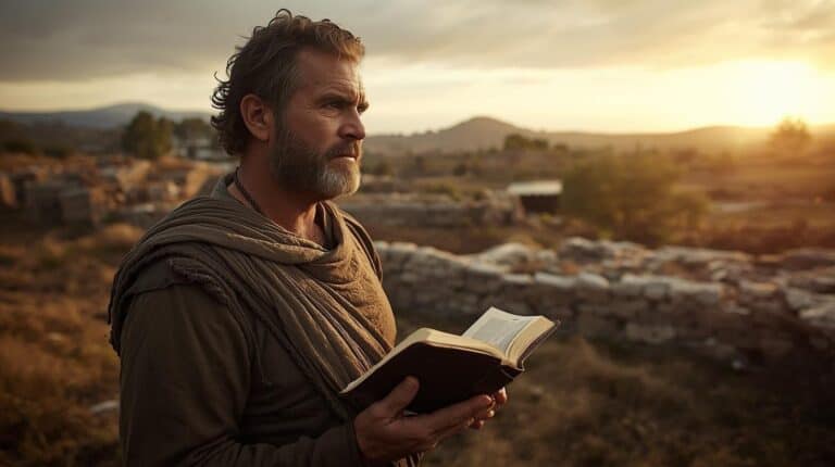 Man reading a book outdoors during sunset, symbolizing reflection and leadership development for building a warrior mindset.