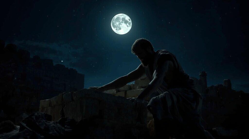 Gideon tearing down the altar to Baal at night