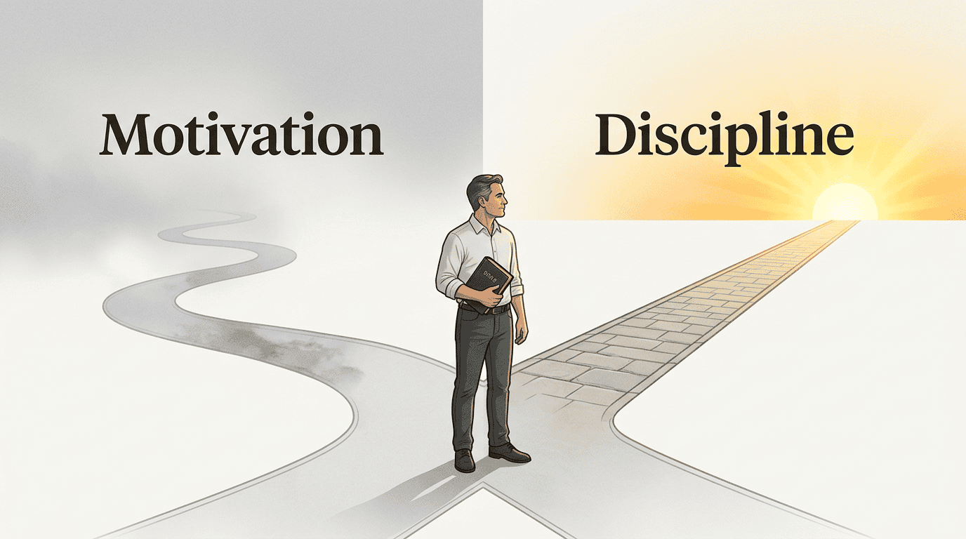 Choosing the stable path of spiritual discipline over the unpredictable and often fleeting nature of emotional motivation.