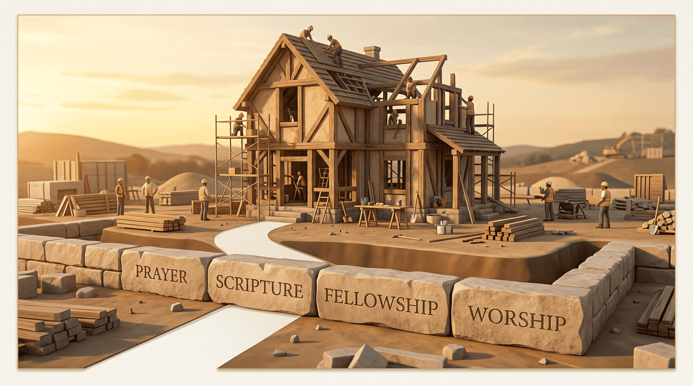 Consistent daily habits like prayer and scripture reading serve as the foundational bricks for a resilient spiritual life.