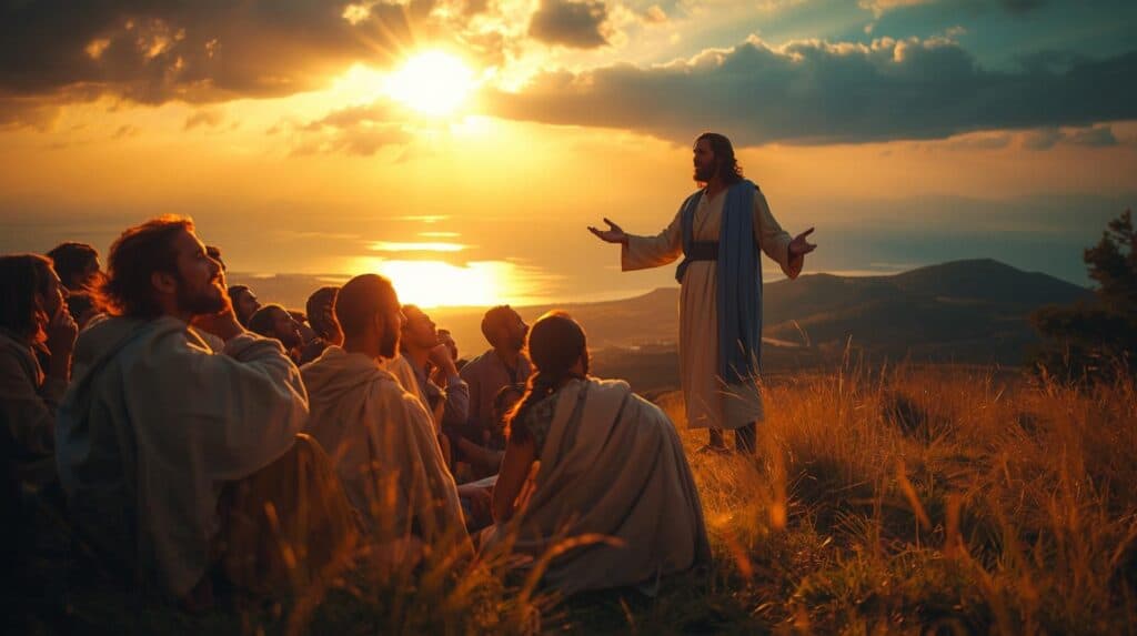 Jesus teaching disciples who hunger for righteousness during the Sermon on the Mount.